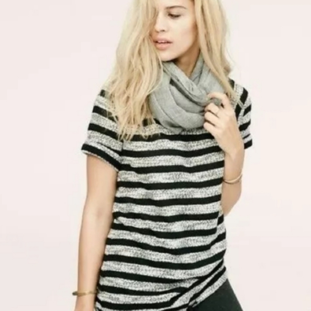 Lou & Grey Black Gray Cuffed Sleeve Stripe Textured Top XS
